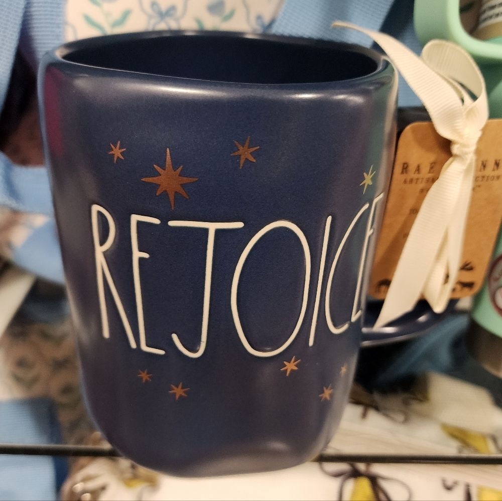 Rae Dunn Navy 'Rejoice' Mug with Star Accents